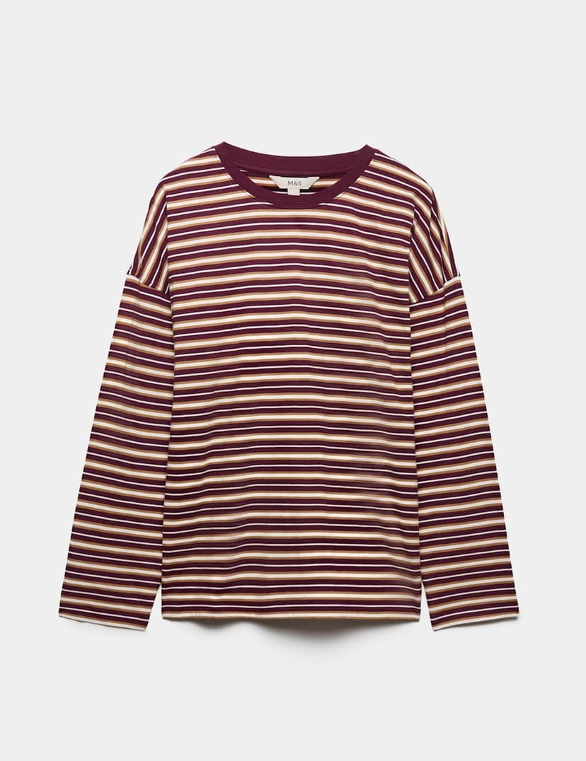 Marks & Spencer M&S Pure Cotton Top Burgundy Mix - 1