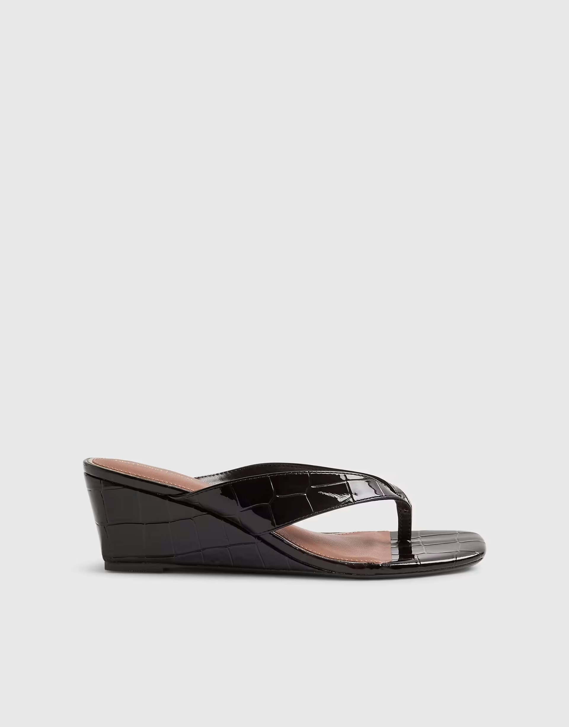 ASOS River Island Weave toe thong croc wedges in dark brown