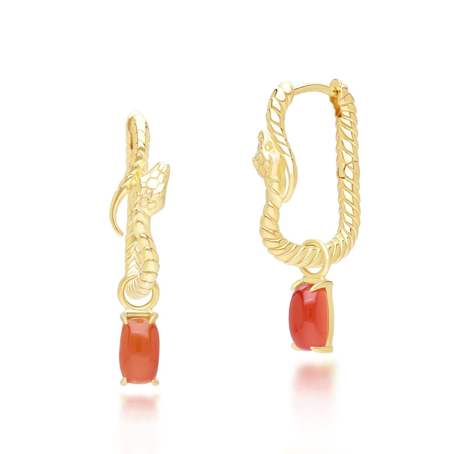 Gemondo Gemondo Women's ECFEW™ Carnelian Snake Dangle Hoop Earrings in Gold Plated Sterling Silver in Orange - 1