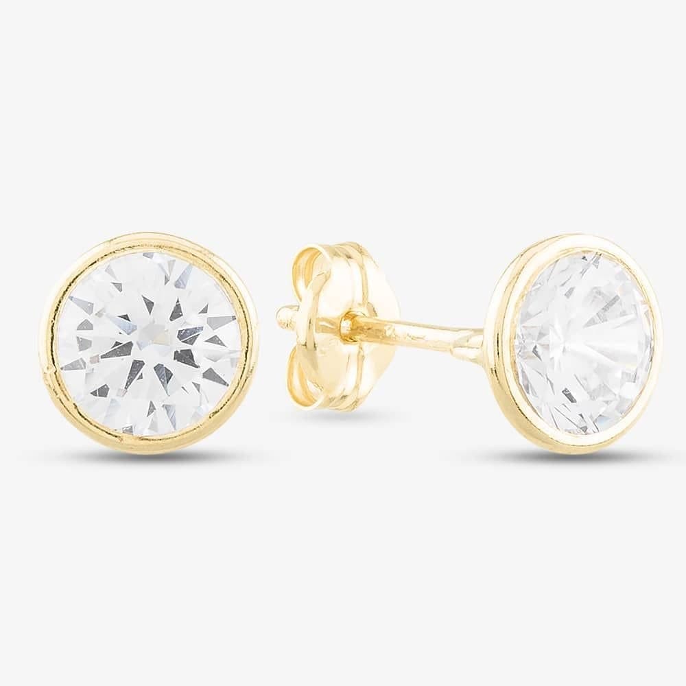 T.H.Baker T.H.Baker Women's 9ct Gold Cubic Zirconia Clear Round Roll Over Stud Earrings 1-57-4373