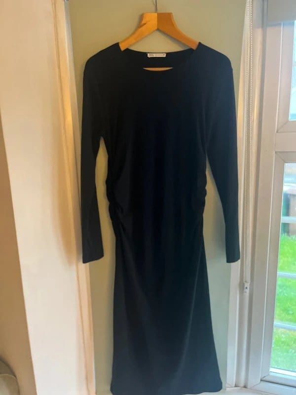 Zara Black Cotton Long-Sleeve Dress
