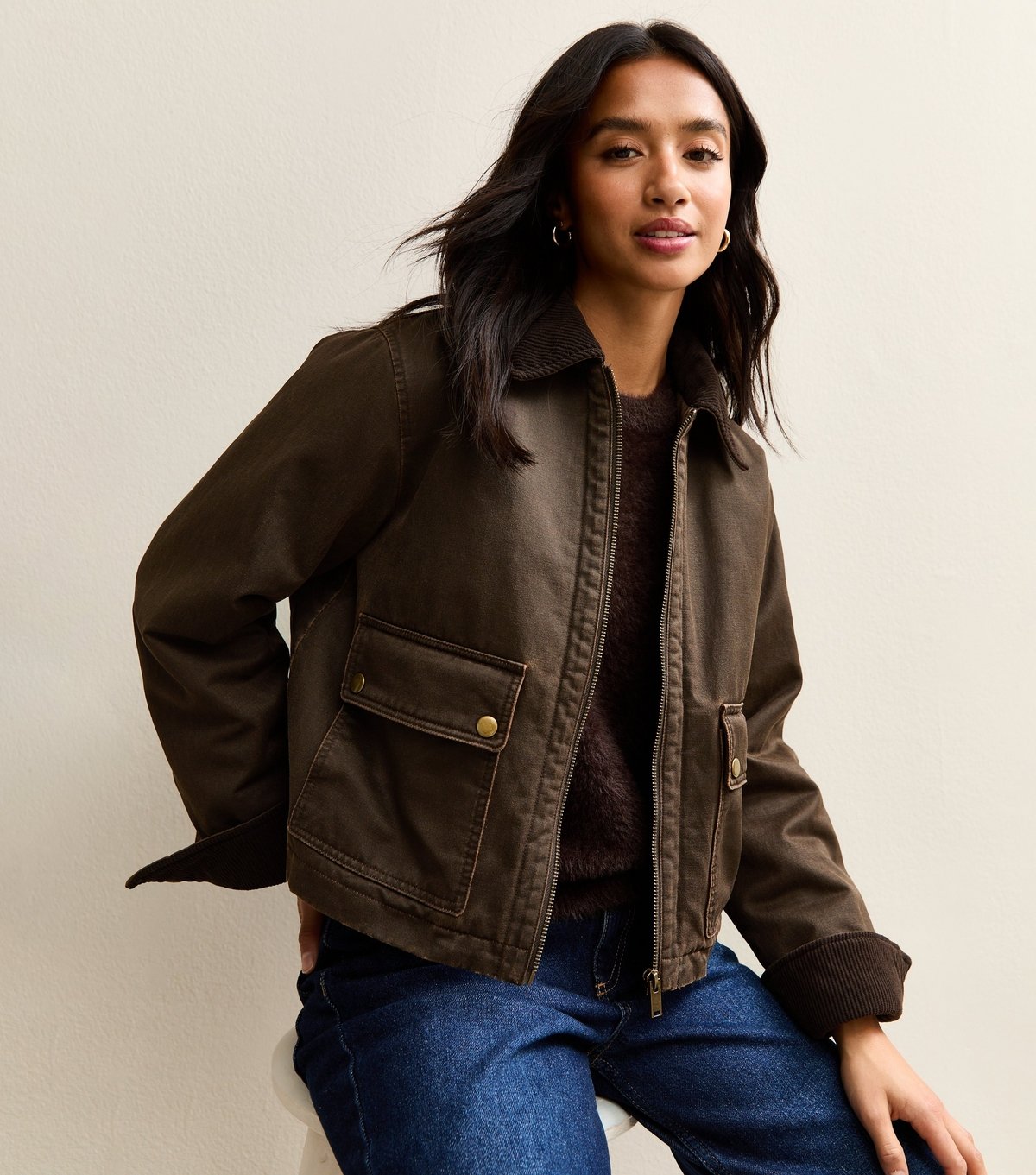 New Look Women's Petite Dark Brown Waxed Barn Jacket New Look - 2