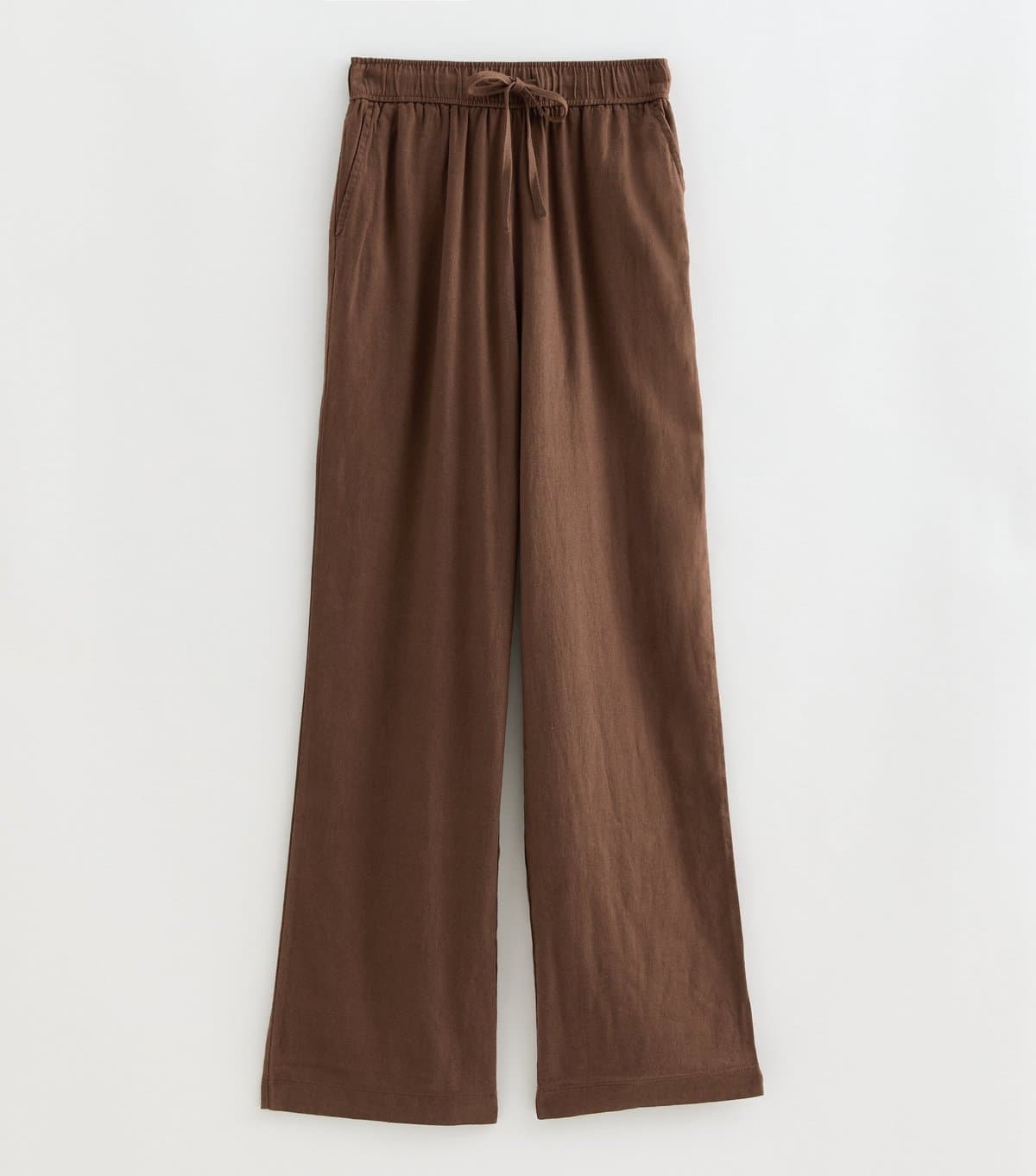 New Look Women's Tall Dark Brown Linen Rich Wide Leg Trousers New Look