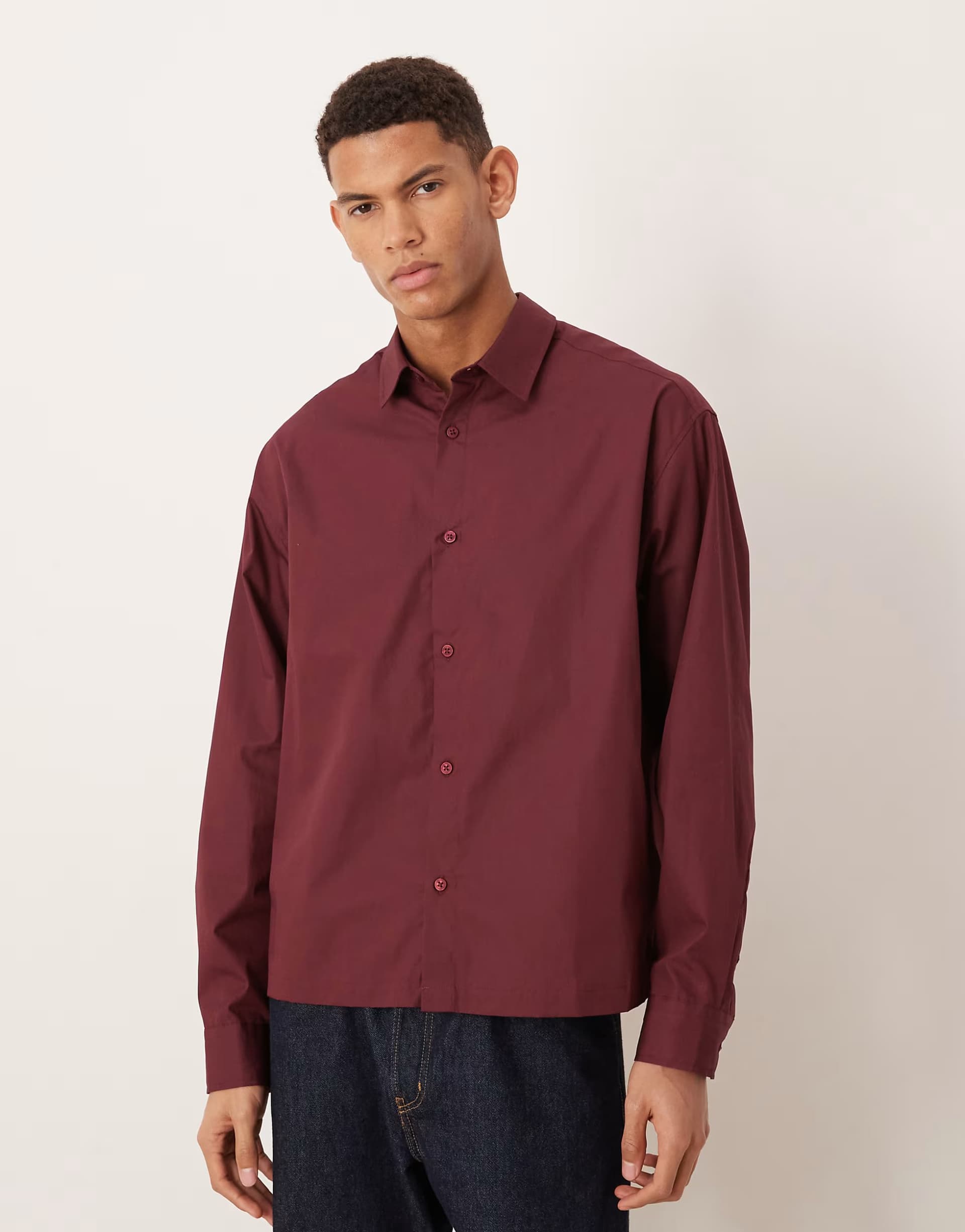 ASOS ASOS DESIGN boxy oversized poplin shirt in burgundy