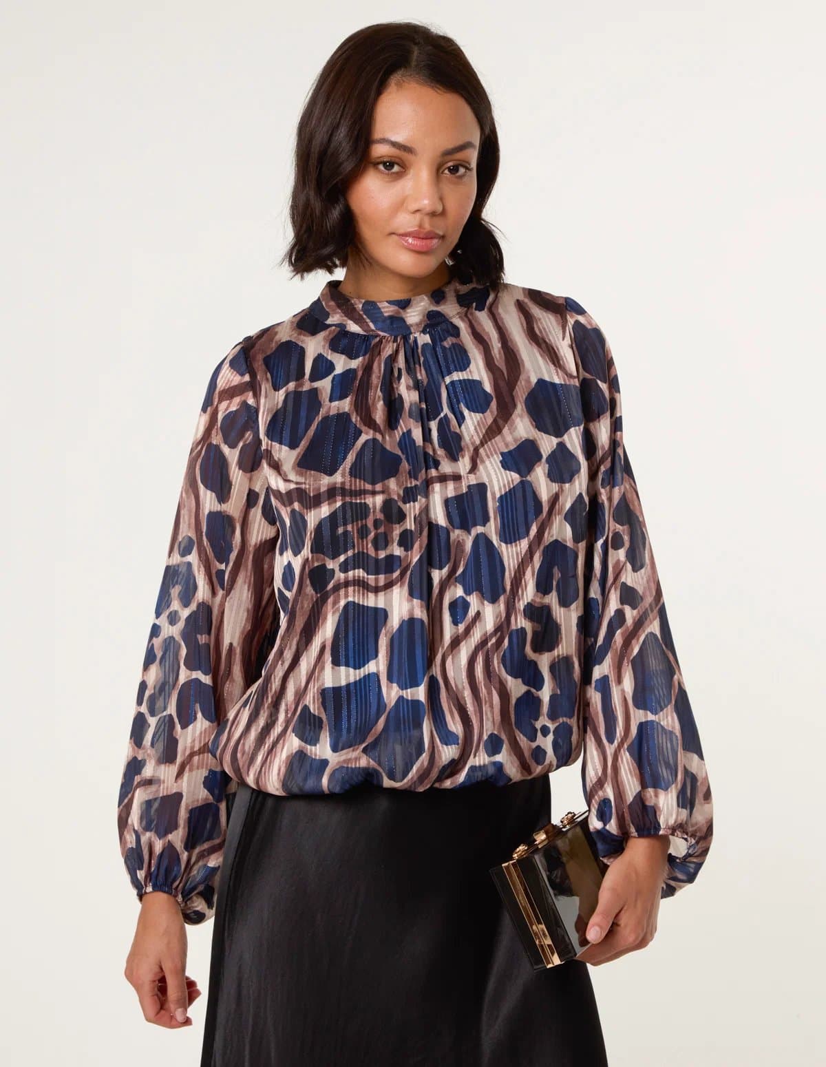 Blue Vanilla Metallic Stripe Puffball Blouse