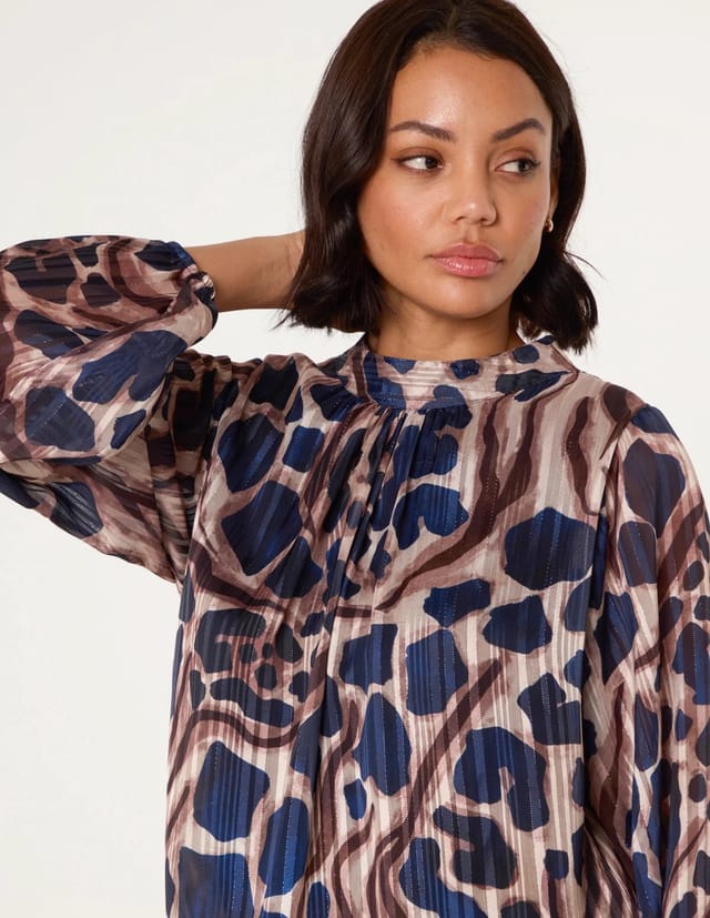 Blue Vanilla Metallic Stripe Puffball Blouse - 3