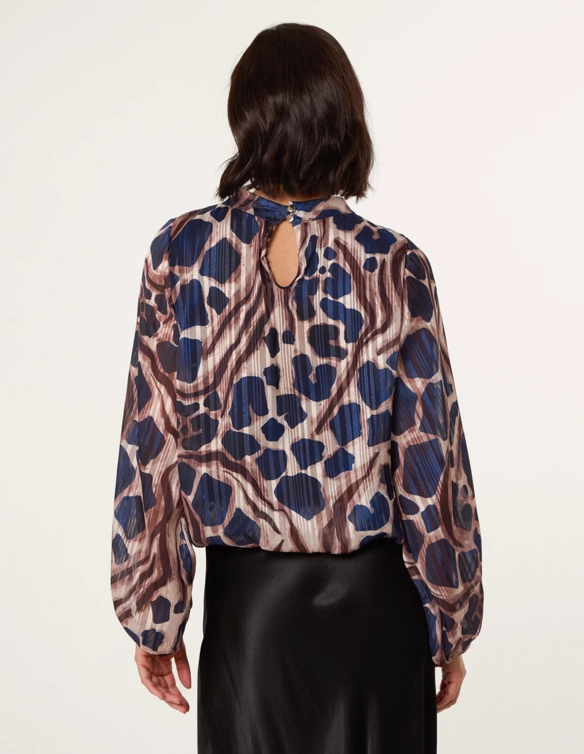 Blue Vanilla Metallic Stripe Puffball Blouse - 4