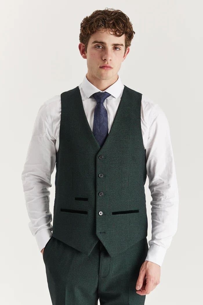 Paul Andrew Paul Andrew Men's Regeent Waistcoat Plaid Check Formal Suit Vest in Green