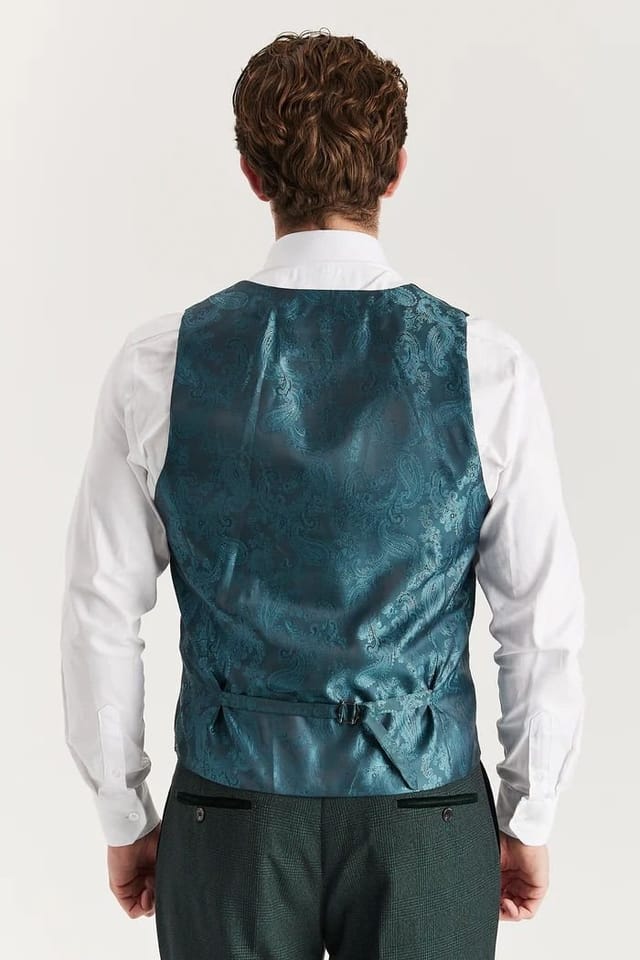 Paul Andrew Paul Andrew Men's Regeent Waistcoat Plaid Check Formal Suit Vest in Green - 2