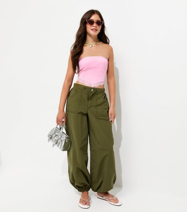 New Look Girls' Pink Lace Trim Handkerchief Hem Bandeau Top New Look - 3