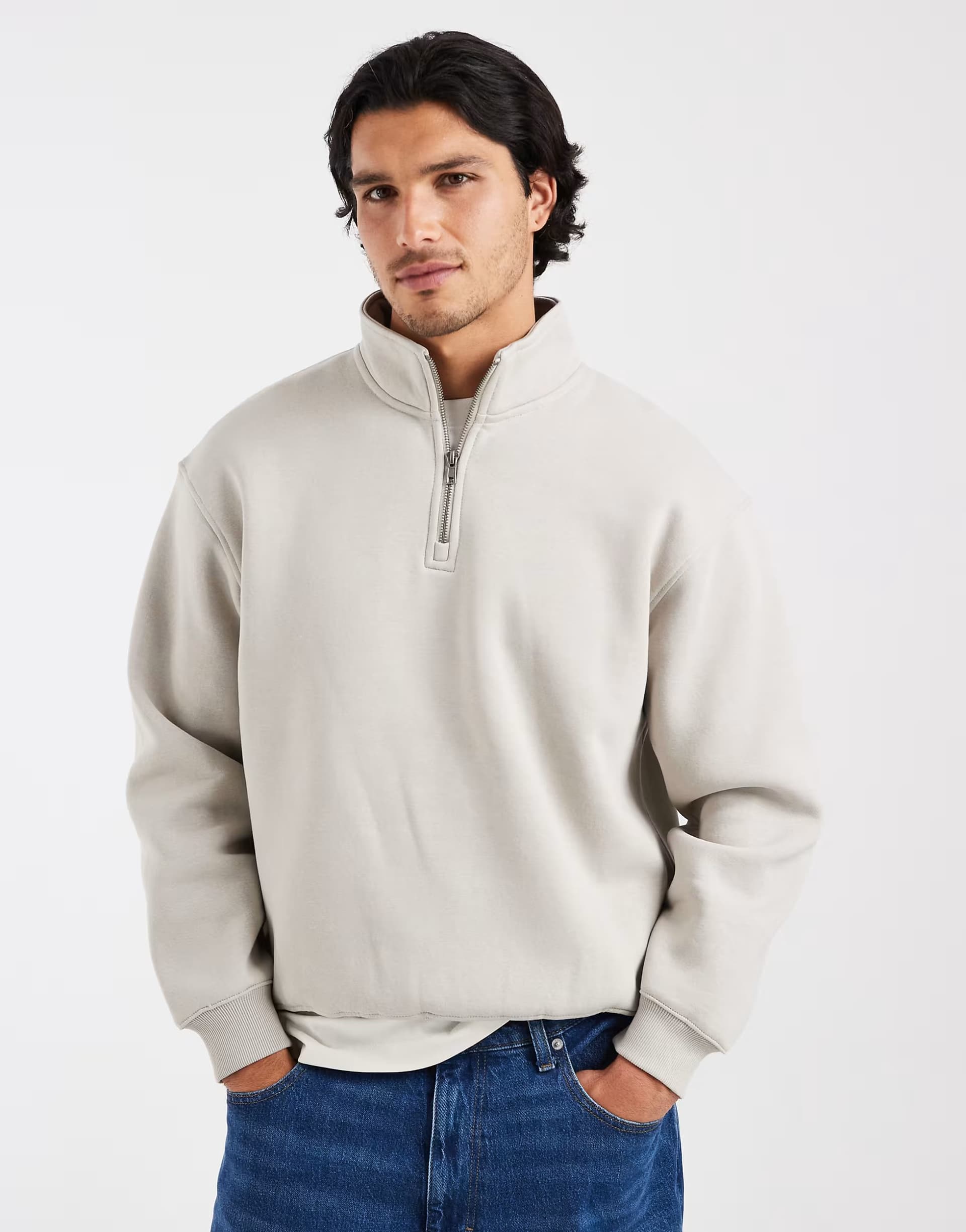 ASOS Asos Cotton On 1/4 Quarter Zip Fleece In Stone