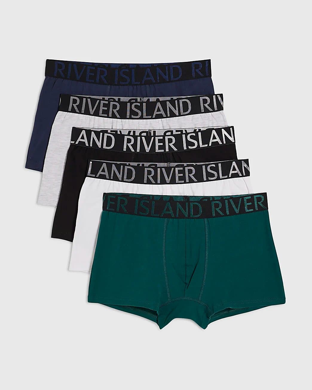 River Island Mens River Island Green Mixed Waistband Pack Of 5 Trunks