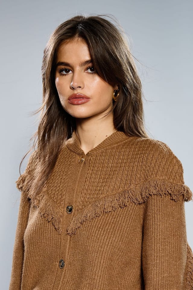 RUNWAY 1.8.1.8 RUNWAY 1.8.1.8 Women's . Cable Cardi With Tassel in Camel - 2