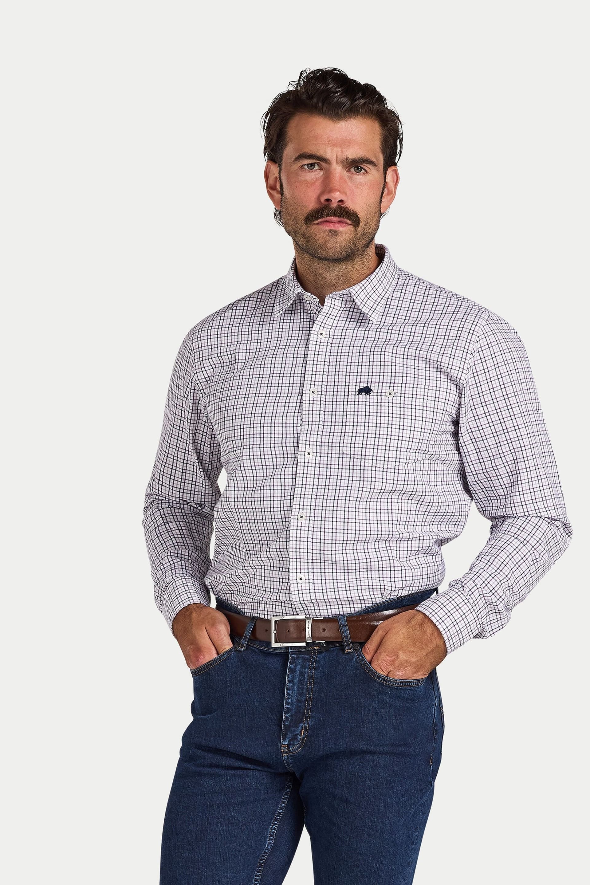 raging bull Raging Bull Men's Long Sleeve Tattershall Brushed Cotton Shirt in Purple