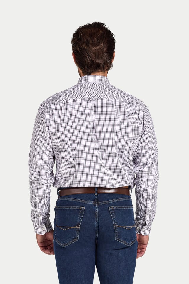 raging bull Raging Bull Men's Long Sleeve Tattershall Brushed Cotton Shirt in Purple - 2