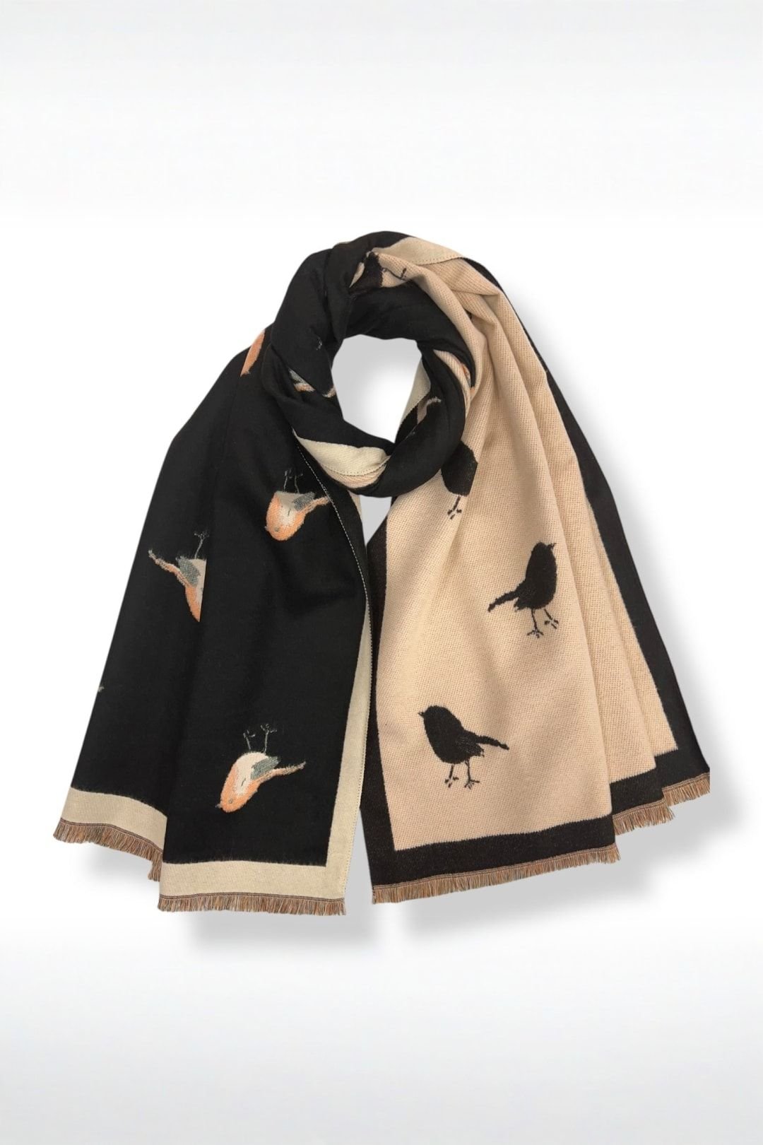 SVNX SVNX Women's Robin Embroidered Reversible Scarf in Black - 4