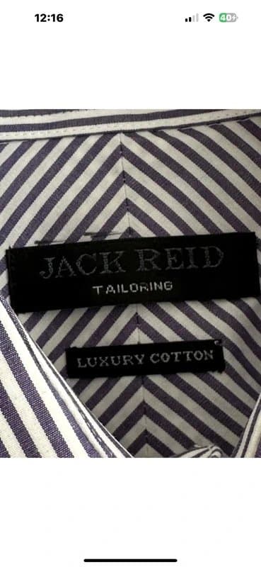 Jack Reid Navy Blue White Double Cuff Striped Shirt 16.5 Jack Reid