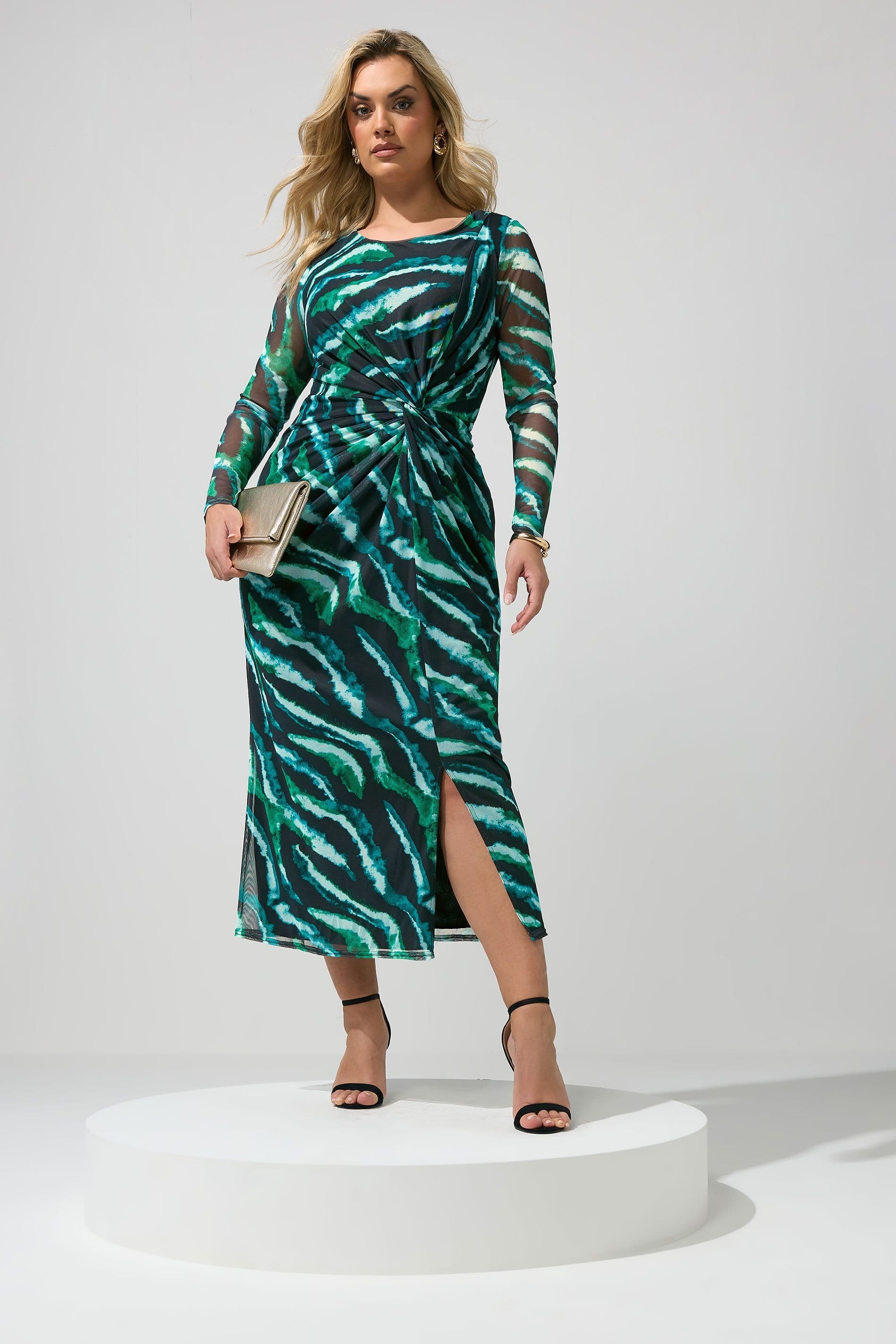 Yours Green Zebra Mesh Midi Dress
