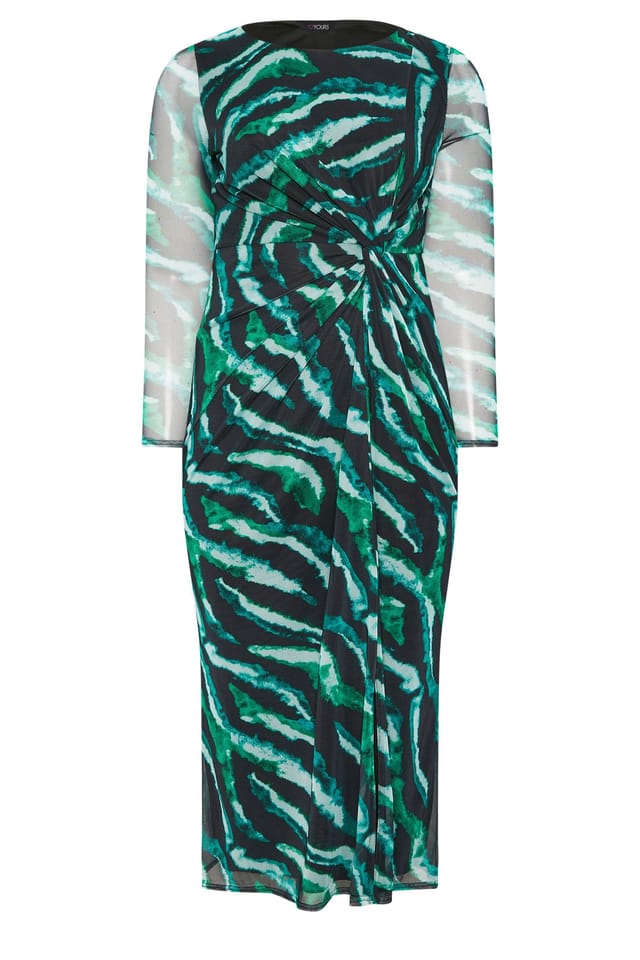 Yours Yours Women's Zebra Mesh Midi Dress in Green - 2