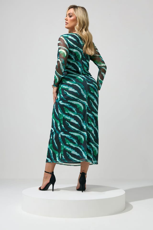 Yours Yours Women's Zebra Mesh Midi Dress in Green - 3