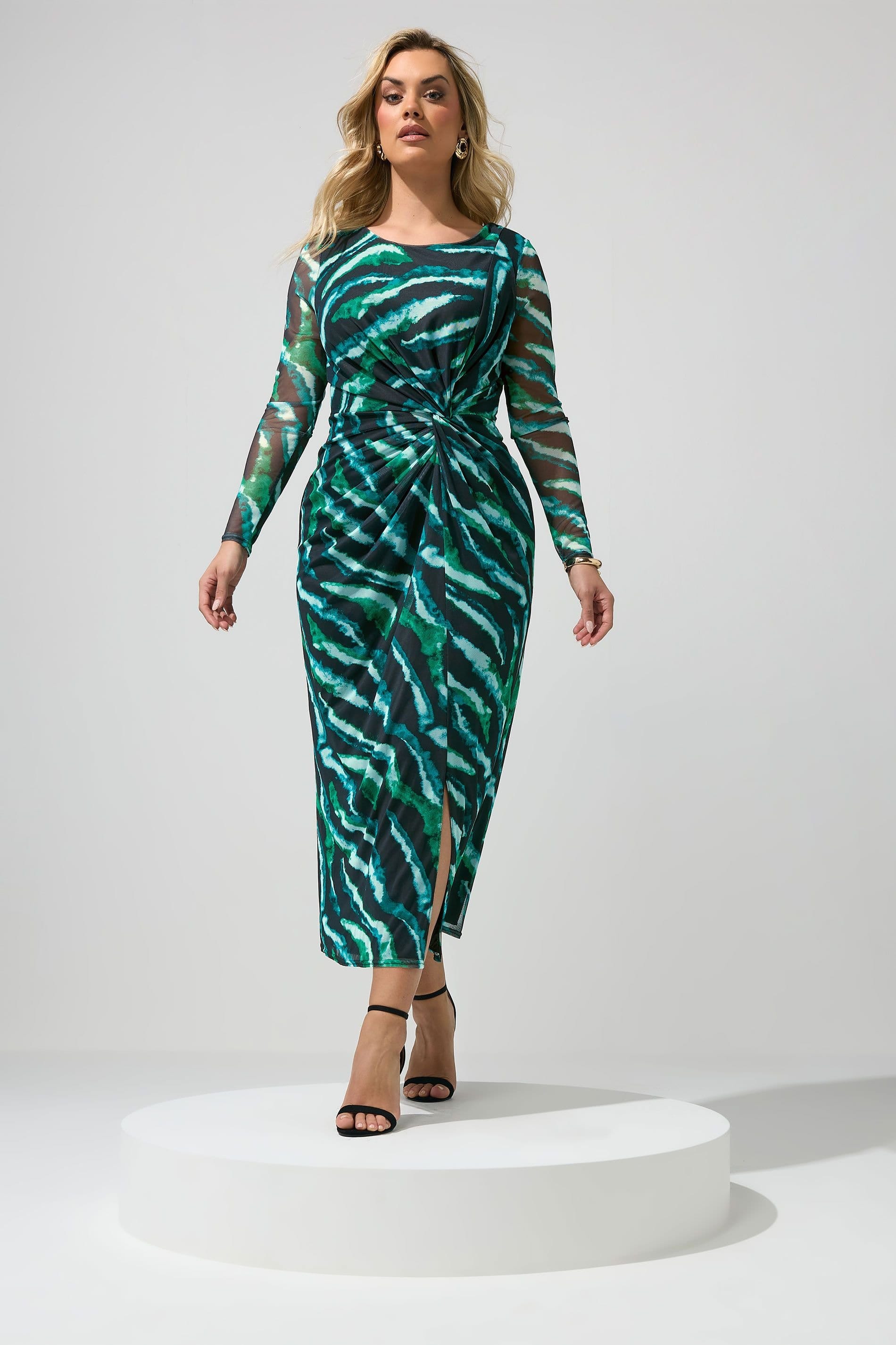 Yours Yours Women's Zebra Mesh Midi Dress in Green - 4