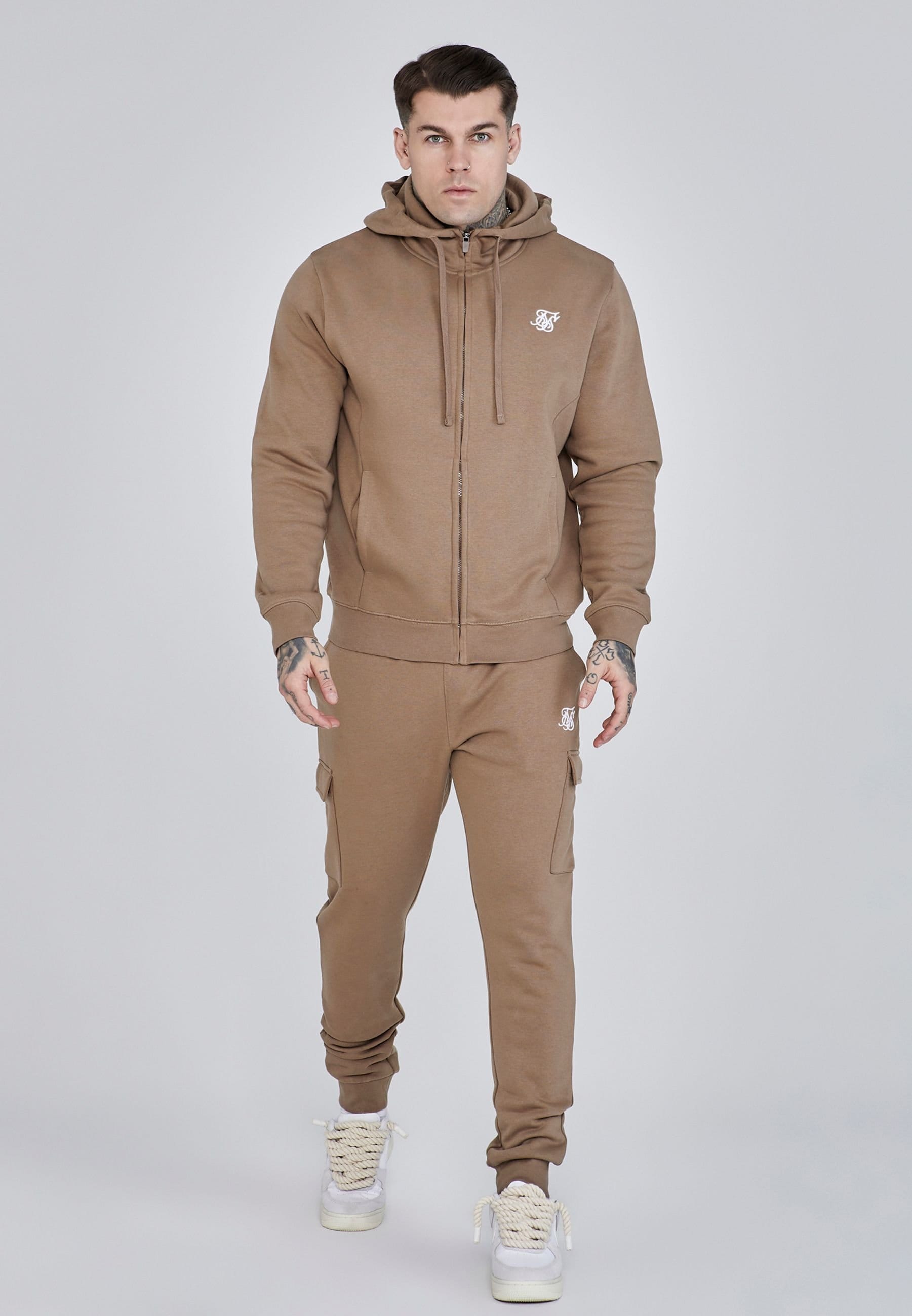SikSilk SikSilk Men's Essentials Full Zip Hoodie in Brown - 4