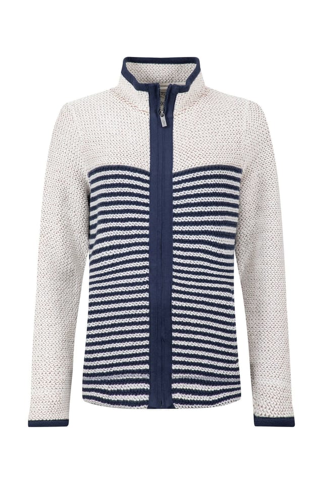 Weird Fish Weird Fish Women's Zoe Full Zip Striped Colour Block Macaroni Sweatshirt in Ecru - 2