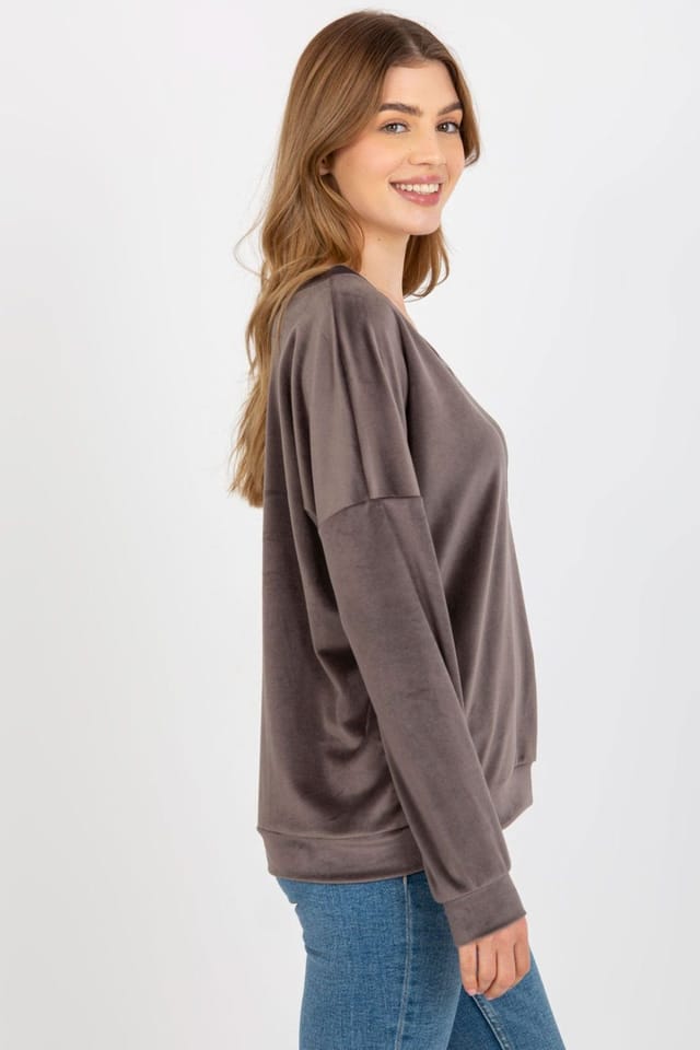 Love Lace Love Lace Women's Velour V Neck Long Sleeve Casual Sweatshirt Style 185956 in Charcoal - 3