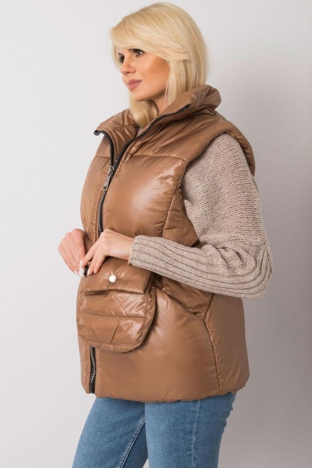 Love Lace Love Lace Women's Brown Padded Down Vest With Zipper Pockets Belt Included - 2