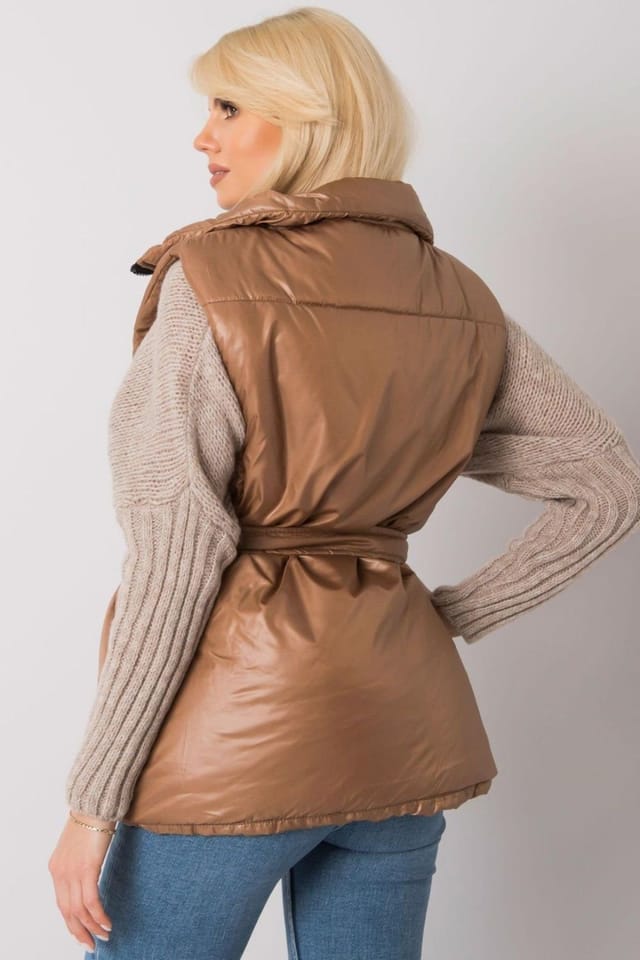 Love Lace Love Lace Women's Brown Padded Down Vest With Zipper Pockets Belt Included - 3