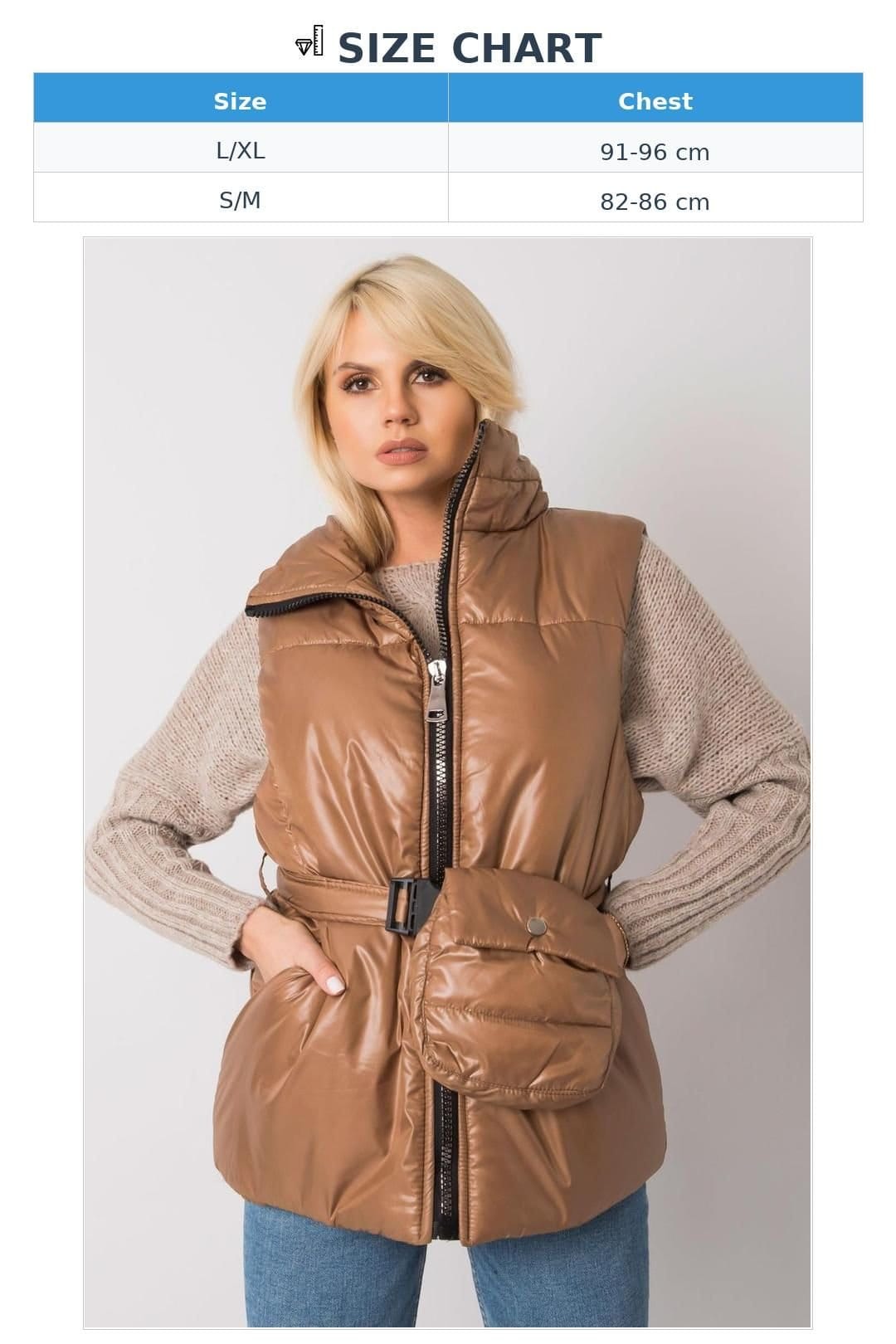 Love Lace Love Lace Women's Brown Padded Down Vest With Zipper Pockets Belt Included - 4