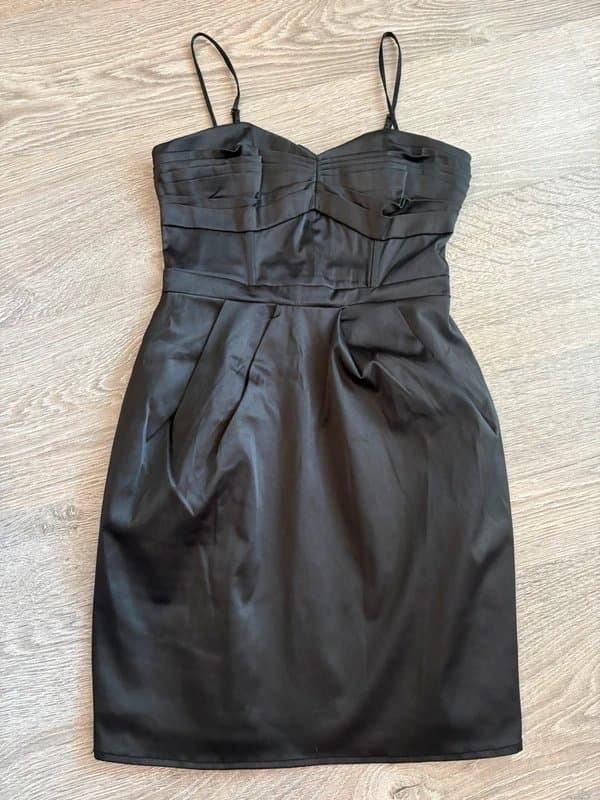 H&M H&M Black Satin Cocktail Dress UK 6 Ruched Bust Party, Evening, Occasion