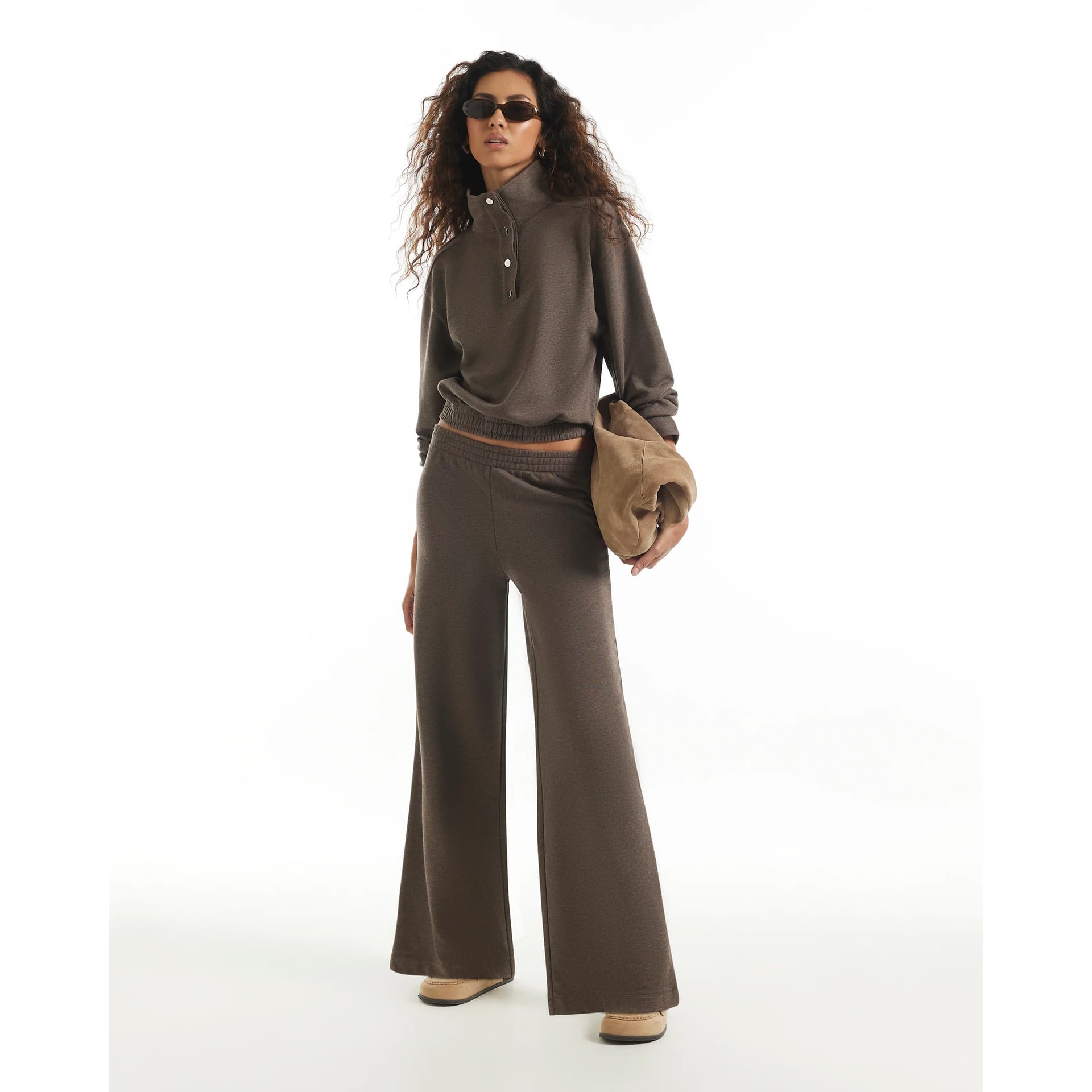 River Island River Island Womens Brown Elasticated Wide Leg Joggers