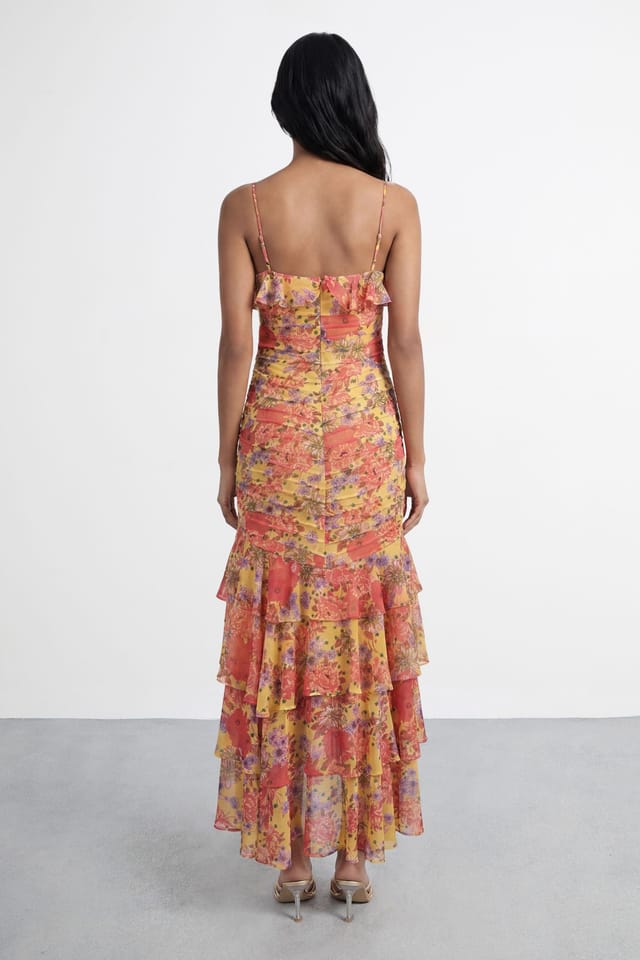 Warehouse Warehouse Women's Floral Print Pintuck & Ruffle Midi Dress - 3