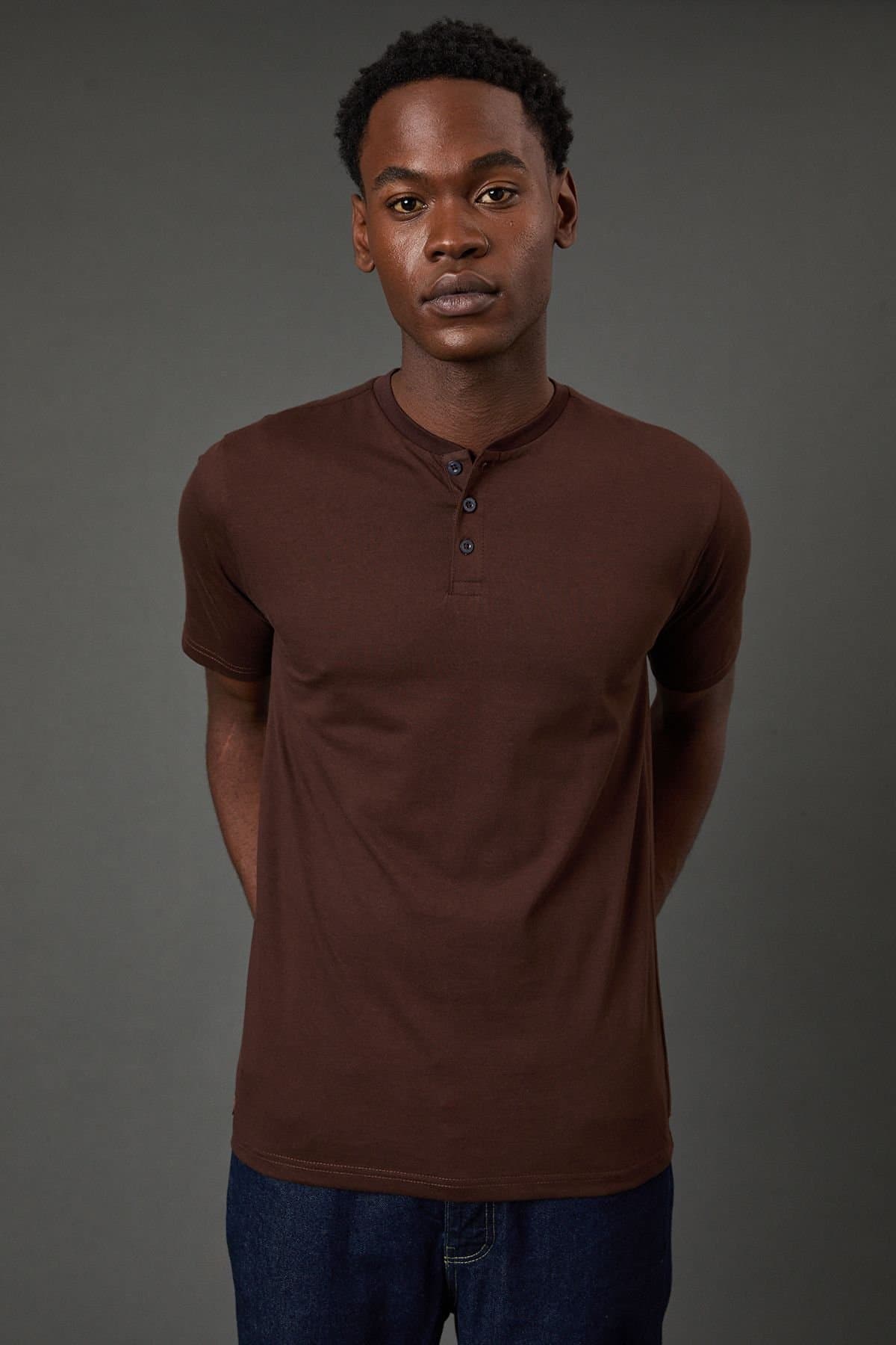 Burton Burton Men's Chocolate Grandad Neck T-Shirt