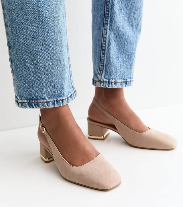 New Look Women's Light Brown Faux Suede Slingback Pumps Vegan New Look - 2