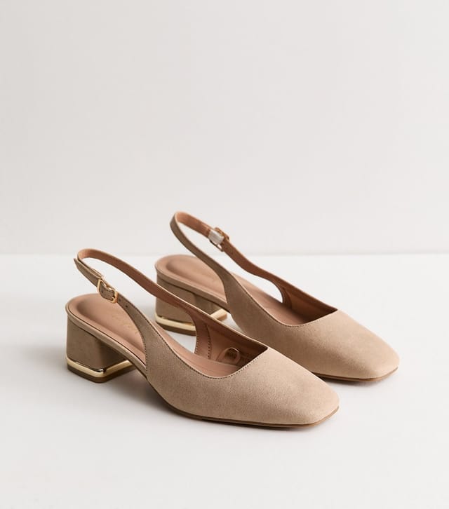 New Look Women's Light Brown Faux Suede Slingback Pumps Vegan New Look - 3