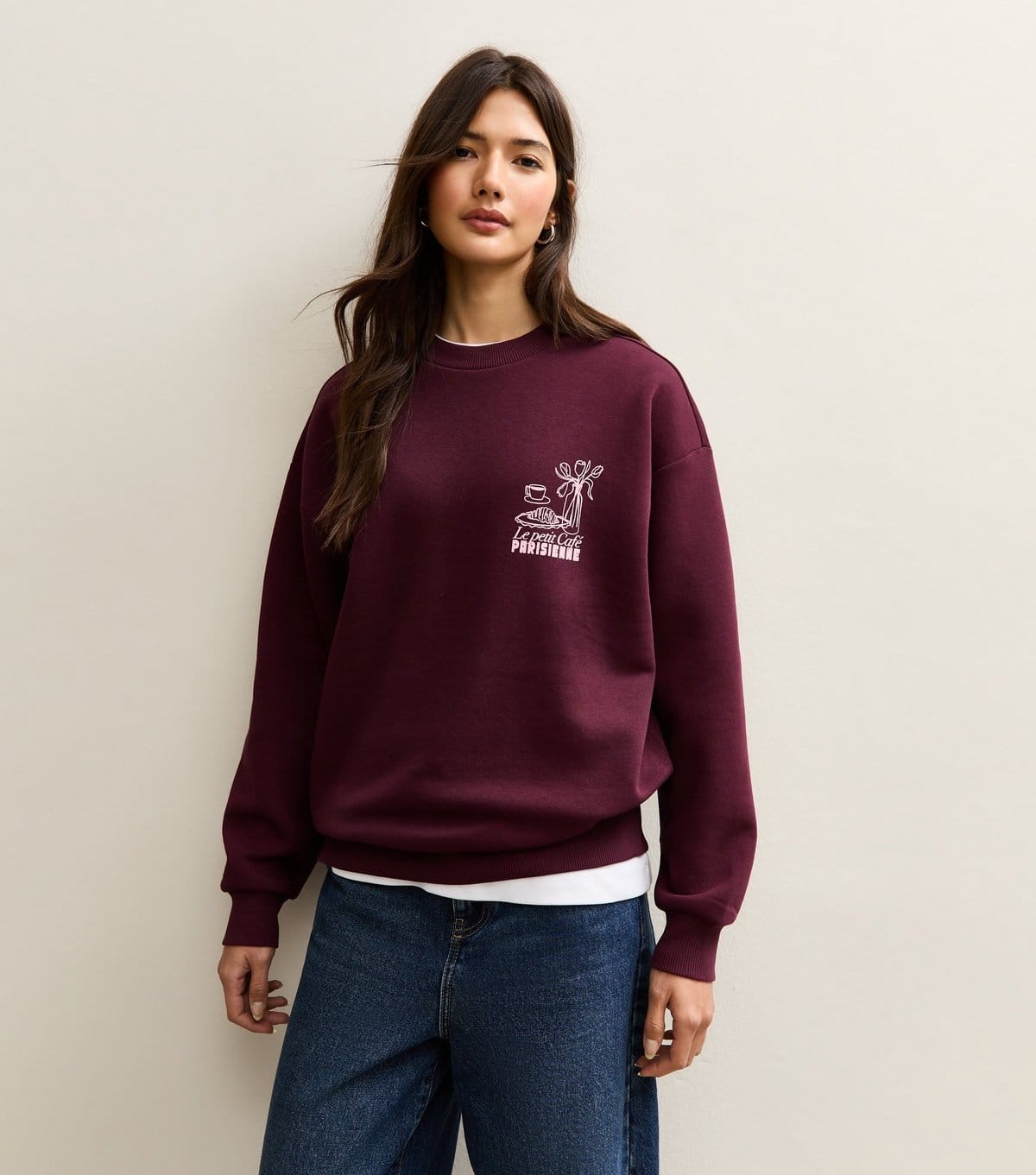 New Look Dark Burgundy Logo Print Sweatshirt