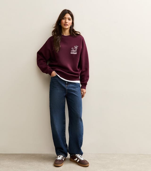 New Look Women's Dark Burgundy Le Petit Cafe Logo Print Sweatshirt New Look - 2
