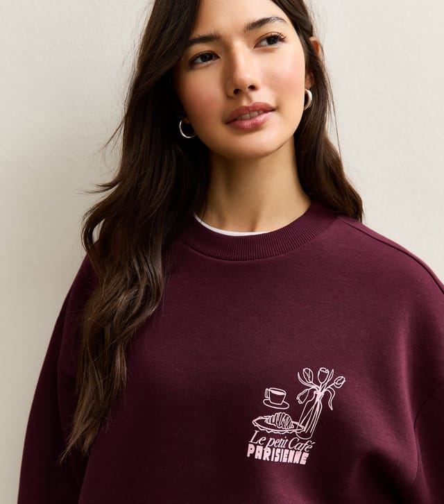New Look Women's Dark Burgundy Le Petit Cafe Logo Print Sweatshirt New Look - 3