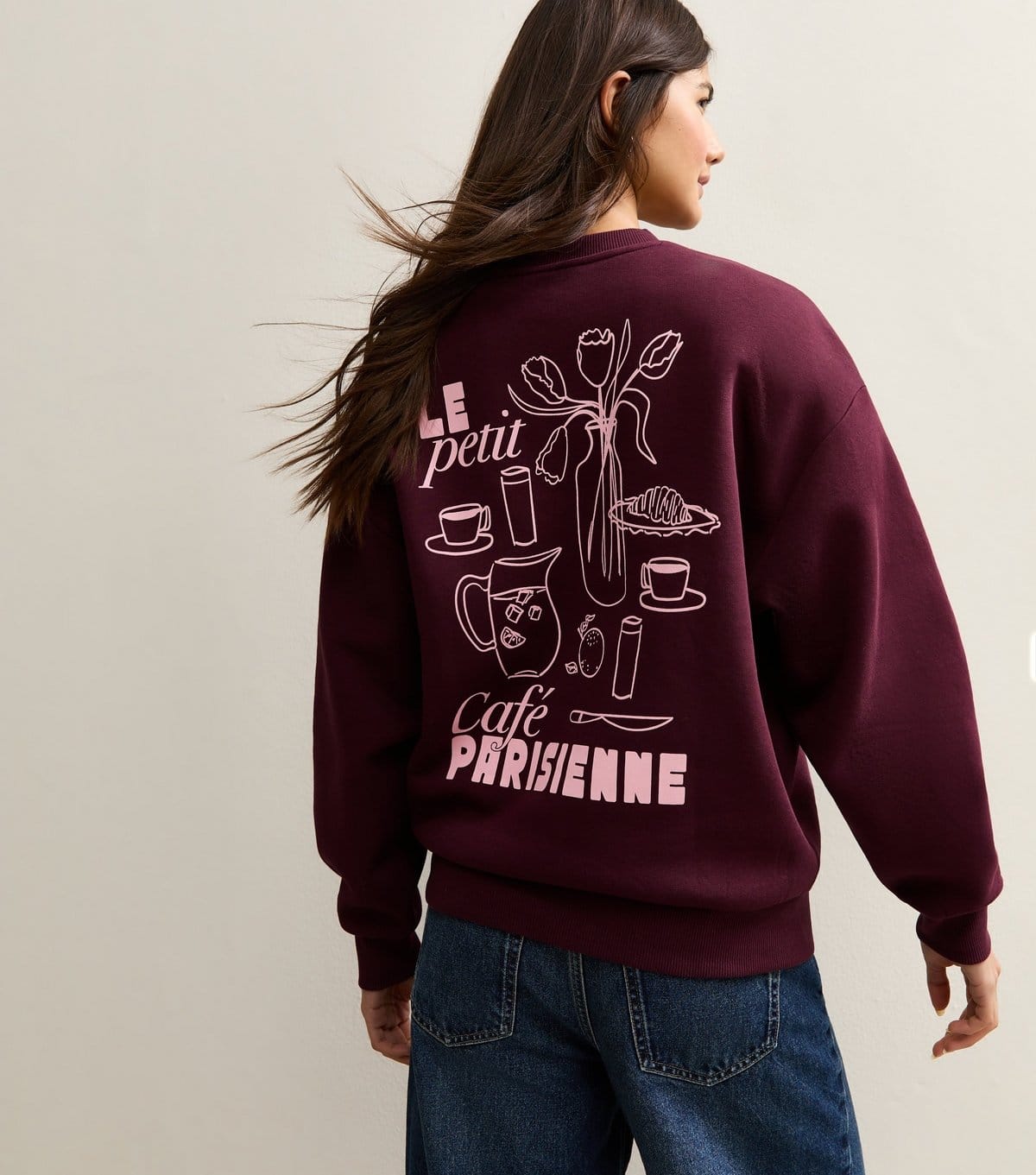 New Look Women's Dark Burgundy Le Petit Cafe Logo Print Sweatshirt New Look - 4