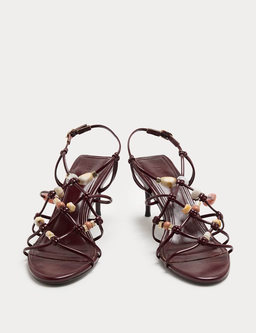 Marks & Spencer M&S Burgundy Beaded Strappy Stiletto Sandals