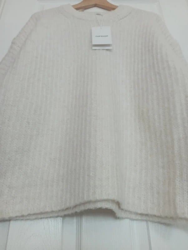 Topshop Topshop | Cream ivory ribbed fluffy super soft slouchy knitted jumper UK M 12-14 BNWT