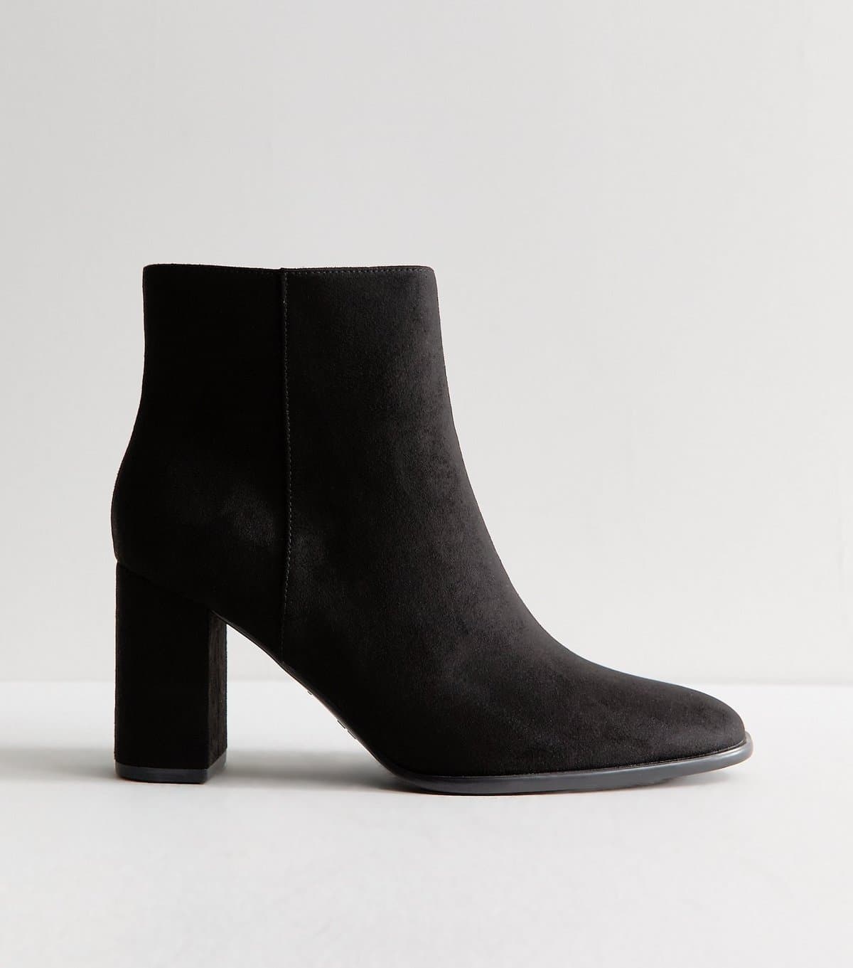 New Look New Look Black Faux Suede Almond Toe Block Heel Ankle Boots