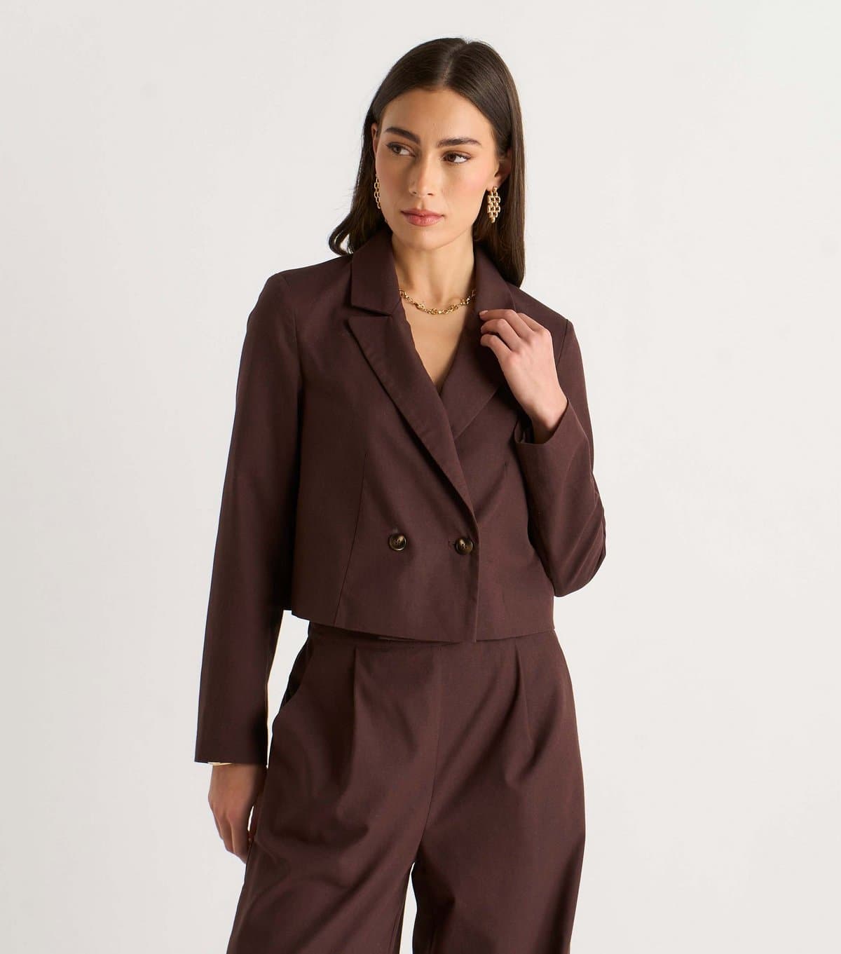 Gini London Women's Dark Brown Double Breasted Jacket Gini London New Look