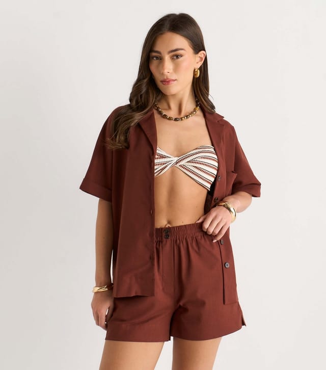 Gini London Women's Dark Brown Elasticated Waist Shorts Gini London New Look - 3