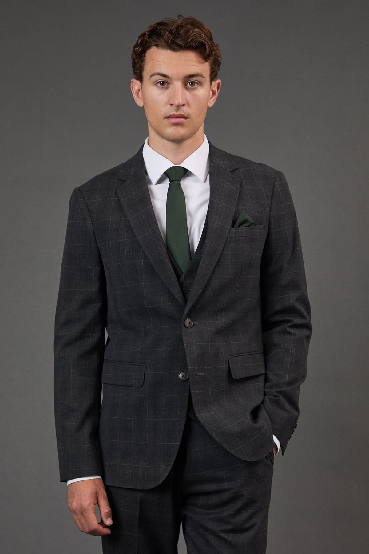 Burton Burton Men's Charcoal Windowpane Check Slim Fit Suit Jacket