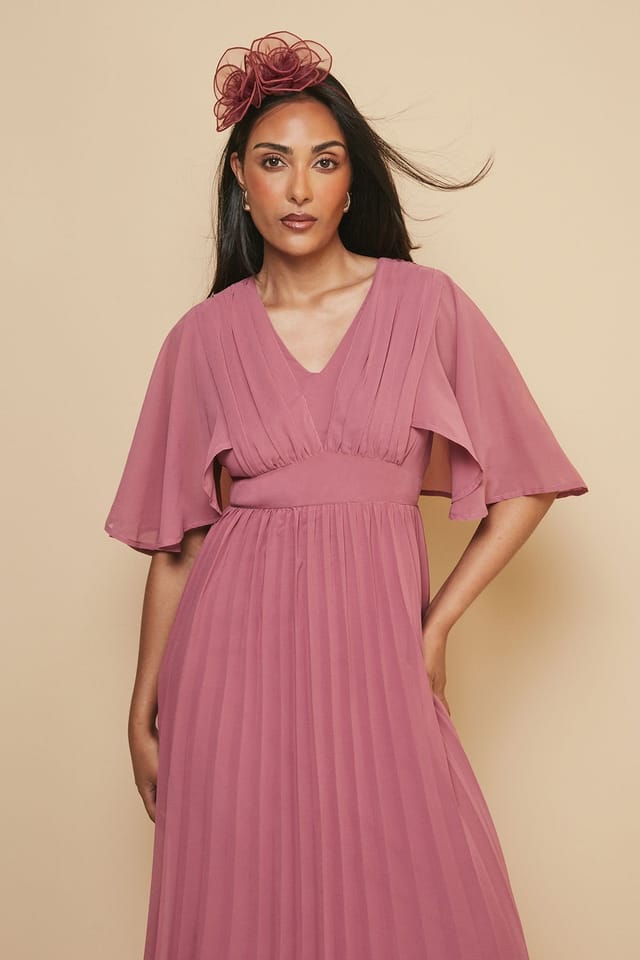 Wallis Wallis Women's Petite Pleated Cape Sleeve Midi Dress in Rose - 2