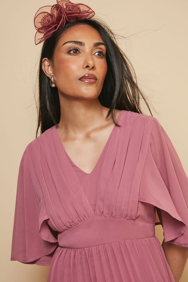 Wallis Wallis Women's Petite Pleated Cape Sleeve Midi Dress in Rose - 3