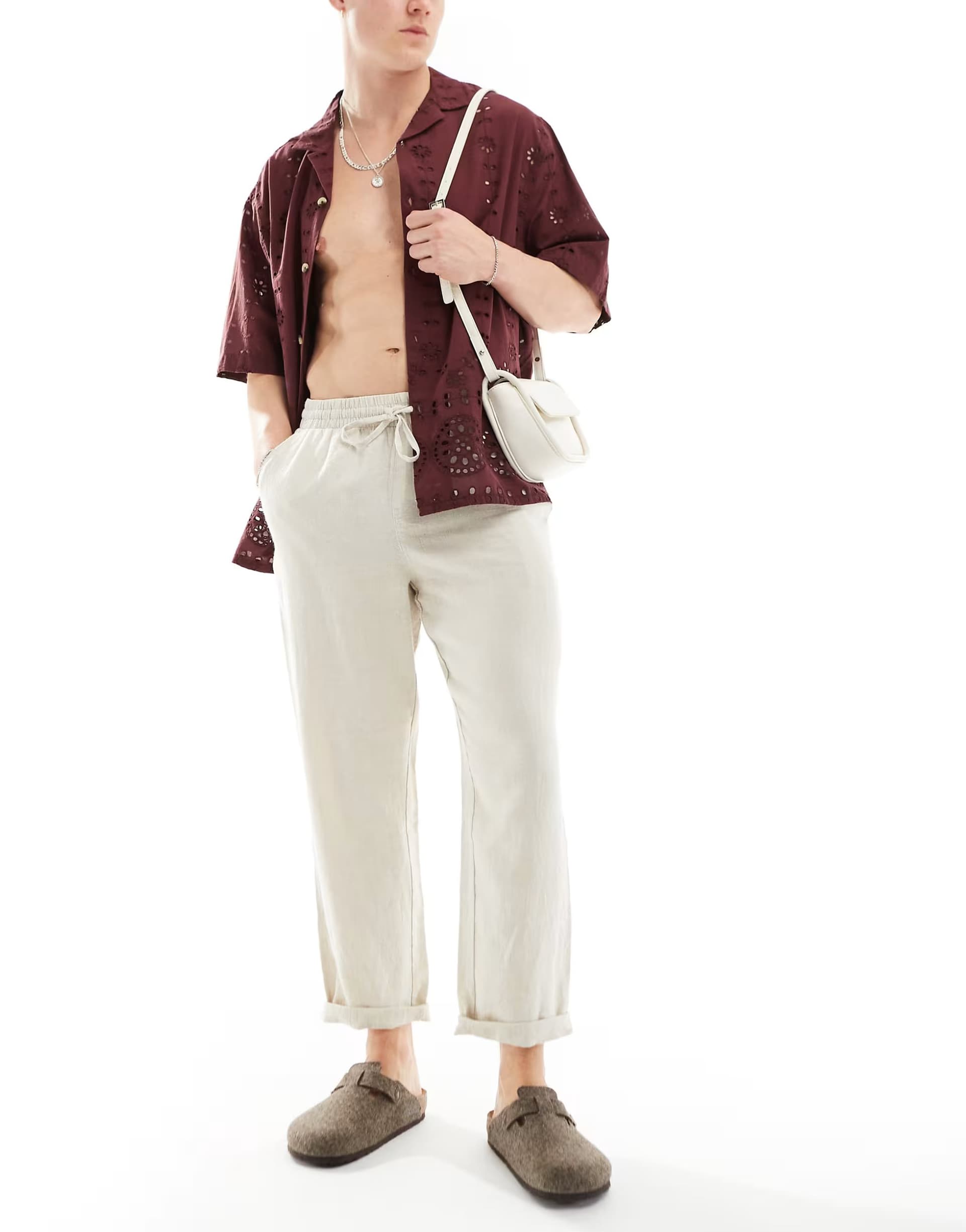ASOS Cotton On relaxed straight leg linen trousers in oatmeal